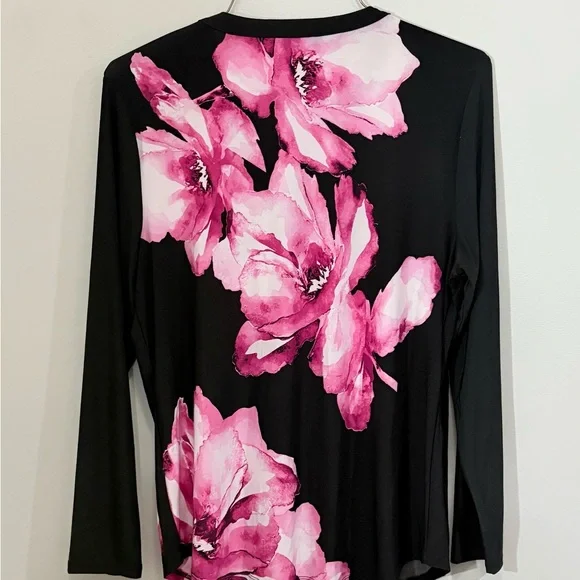 INC International Concepts Black Blouse with Pink Floral Pattern - Picture 6 of 6